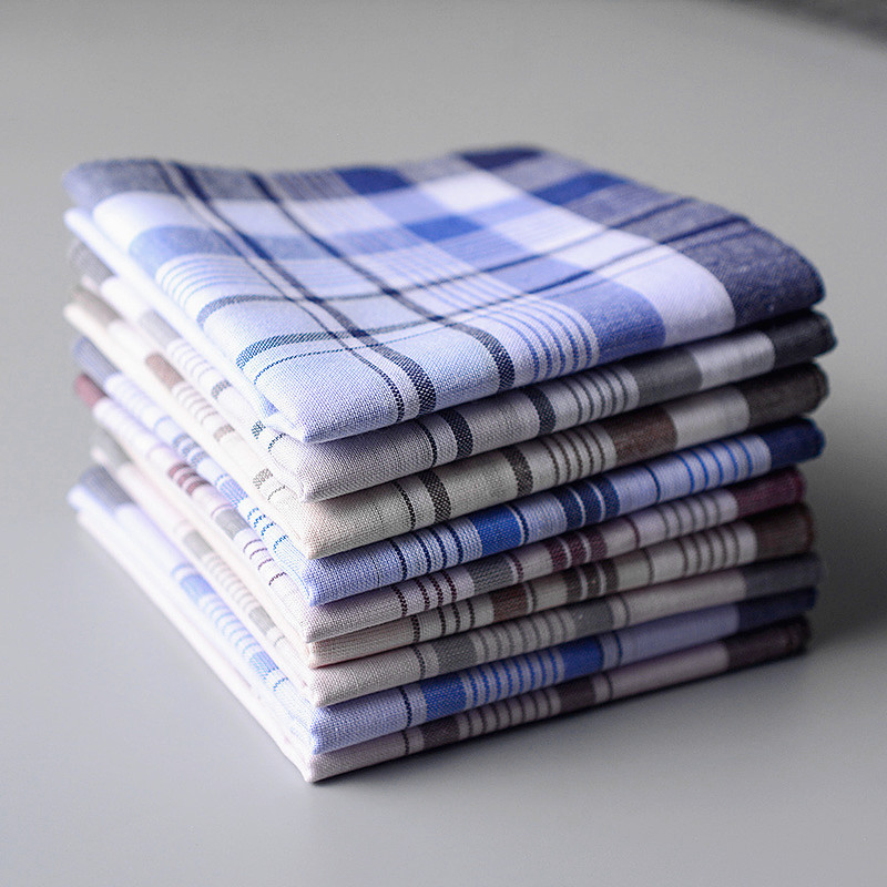 Handkerchief Cotton Men - ผ้าเช็ดหน้าผ้าฝ้าย 100% ผ้าเช็ดหน้าลายสก๊อต 6 ชิ้น/ล็อต