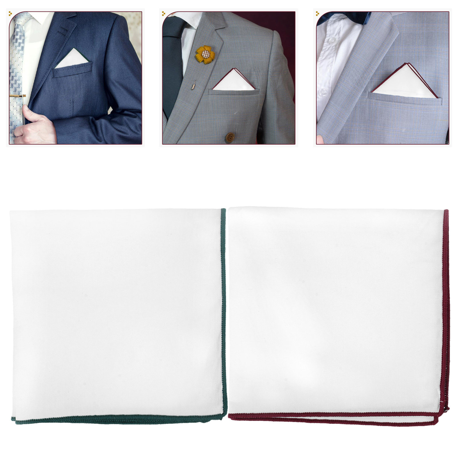 Handkerchief Cotton Men - ผ้าเช็ดหน้าผ้าฝ้ายสีขาวเรียบง่าย 2 ชิ้น สำหรับผู้ชาย อุปกรณ์เสริมชุดสูท ผ้าเช็ดหน้าสำหรับงานแต่งงานและงานเลี้ยง