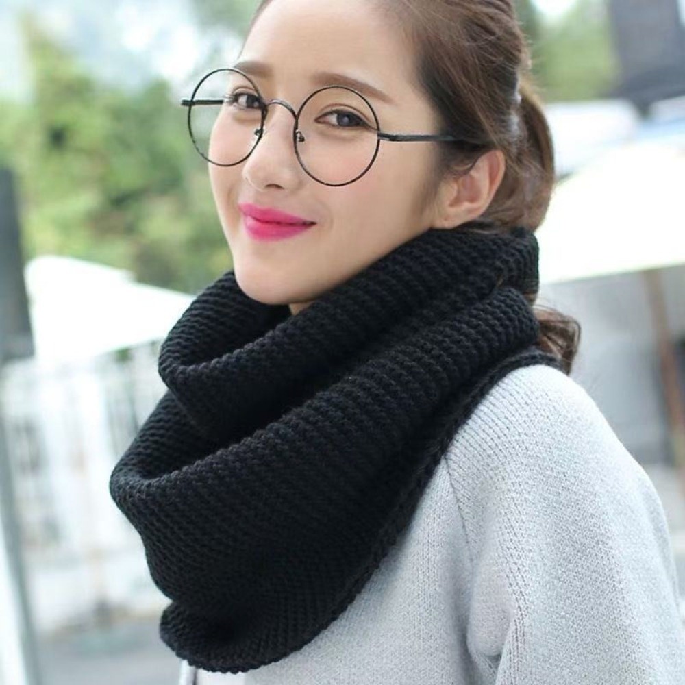 ผ้าพันคอแบบวงกลมสีพื้นอบอุ่น ร - Infinity Scarf Knit บทวิจารณ์และราคา