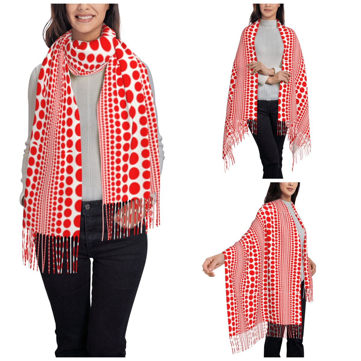 ผ้าพันคอลายจุดอินฟินิตี้สีแดงส - Infinity Scarf Knit บทวิจารณ์และราคา